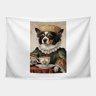 Aristocratic dog drinking a cup of tea Tapestry