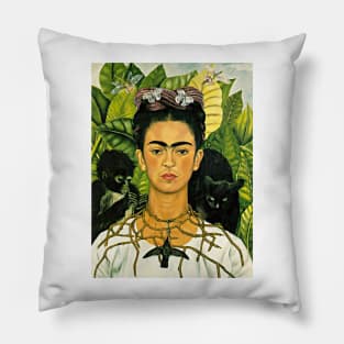 Frida Kahlo Self-Portrait with Thorn Necklace and Hummingbird 1940 Art Print Pillow