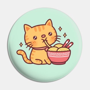 Cute Orange Tabby Cat Slurping Noodles Pin