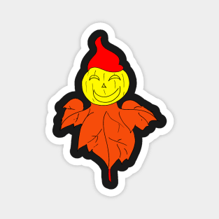 Halloween Scarecrow With Pumpkin Head and Autumn Leave Magnet