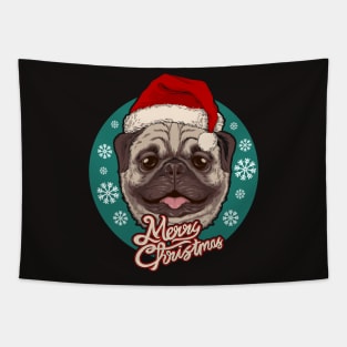 Cute Christmas Pug with Santa Hat Tapestry