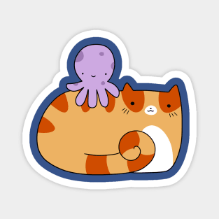 Octopus and Orange Tabby cat Magnet