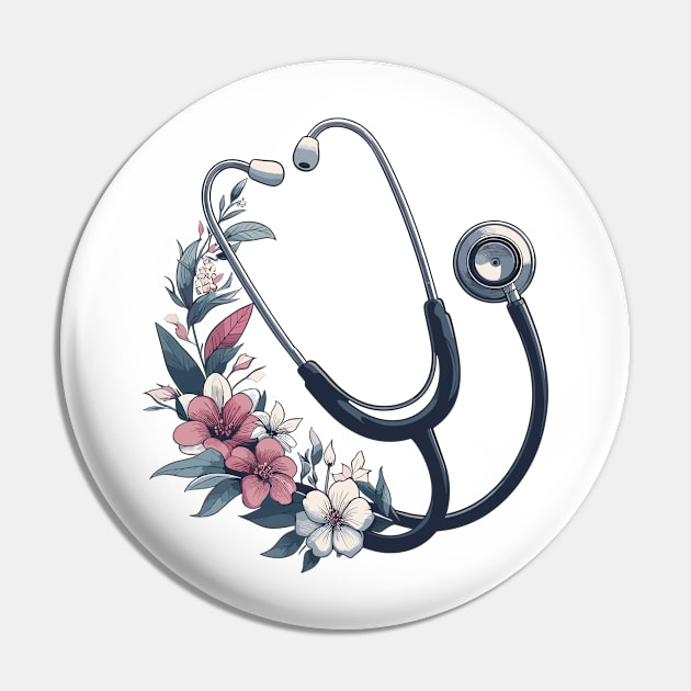 Flower Stethoscope Pin by TomFrontierArt