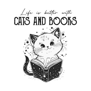 Life Is Better With Cats And Books Cat Lovers Books Lovers Gift Idea T-Shirt