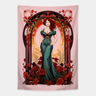 Beautiful Victorian woman retro vintage floral design Tapestry