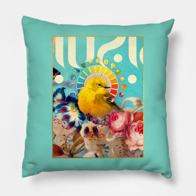 symbiosis, part III – yellow bird, rainbow jewels Pillow by jennyariane