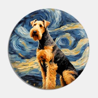 Adorable Airedale Terrier Dog Breed Painting in a Van Gogh Starry Night Art Style Pin