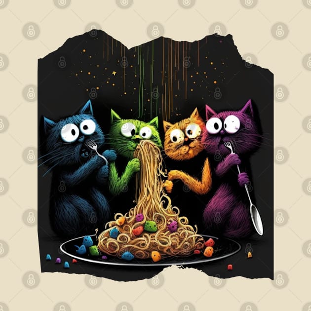 Cats eating spagetti by AnimeMerchNPrints