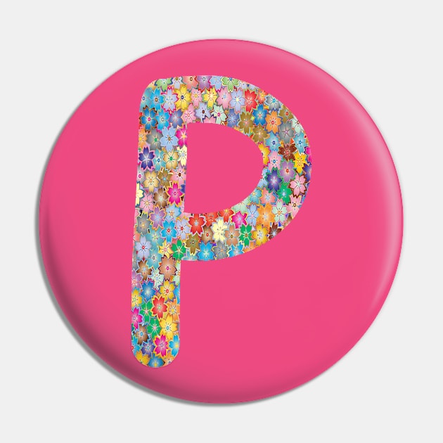 Letter P Capital Alphabet P Colorful Flowers Gift Pin by Shariss