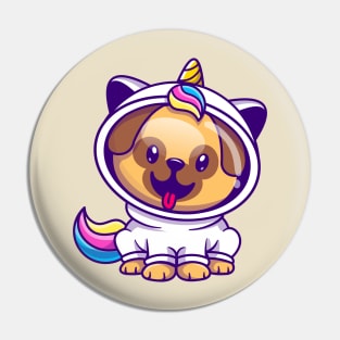 Cute Pug Dog Astronaut Wearing Unicorn Costume Cartoon Pin