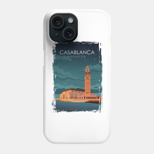 Casablanca Morocco Vintage Minimal Travel Poster at Night Phone Case