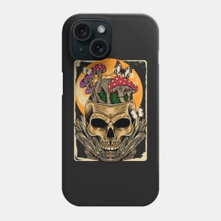 Vintage Skull Morel Mushrooms Mycologist Goth Mushroom Art Phone Case