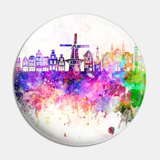 Alkmaar skyline in watercolor background Pin