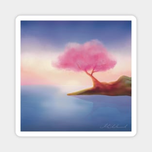 Beautiful Lake with Sakura Tree Magnet