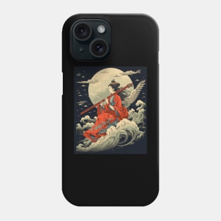 Japanese Retro Vintage Artwork Tengu Goddess Playing Flute Phone Case