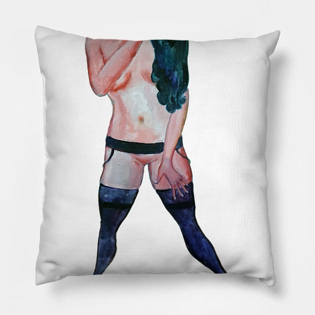 girl with stockings 2 Pillow by diegomanuel