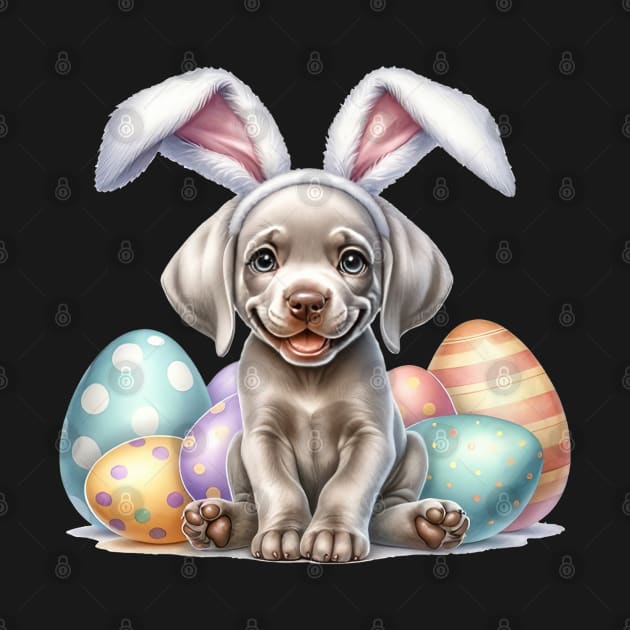 Puppy Weimaraner Bunny Ears Easter Eggs Happy Easter Day by cyberpunk art