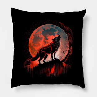 Lone Wolf Scary - Werewolf howling when Blood Full Moon Pillow