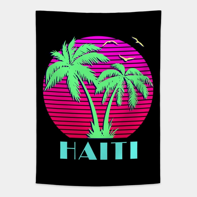 Haiti Palm Trees Sunset Tapestry by Nerd_art