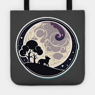 Magical fox and moon dark silhouette design Tote