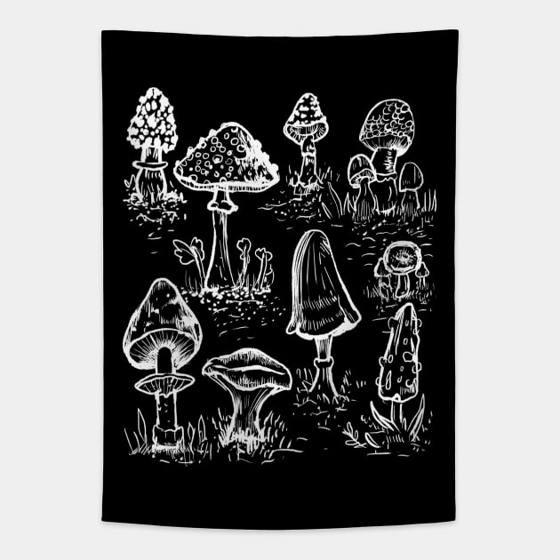 Mushies, Mushrooms, Witchy, Gothic Fungi Tapestry by LunaElizabeth