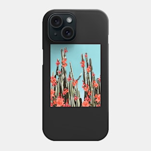 Cacti, Orange coral flowers, Modern art, Wall art, Print Phone Case