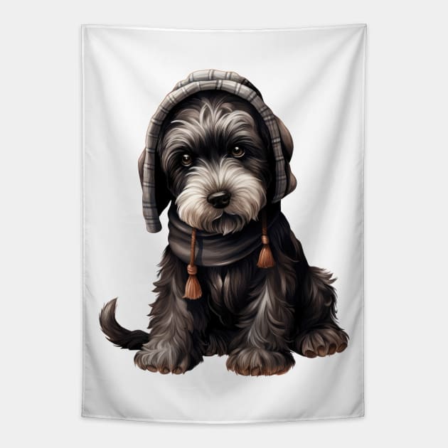 Winter Giant Schnauzer Dog Tapestry by Chromatic Fusion Studio