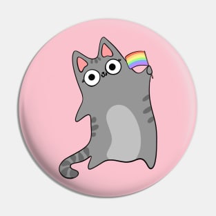 Pride Flag Gray Tabby Cat Pride Month Celebration Rainbow Flag Pin