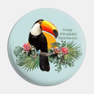 Polygonal art of toucan bird with keep amazon rainforest wording. Pin