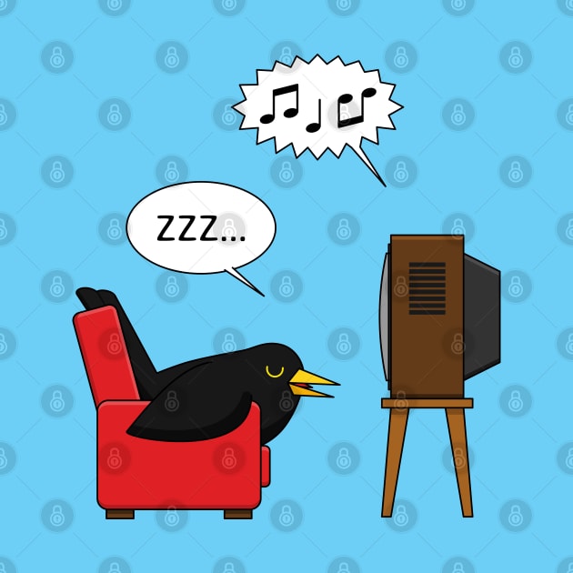 Blackbird Sleeping in Front of the TV Comic by BirdAtWork