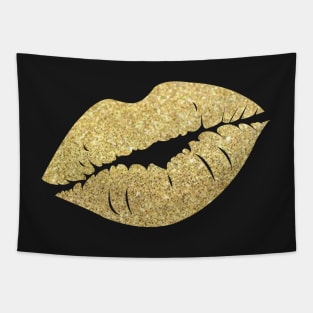 Gold Faux Glitter Lips Tapestry