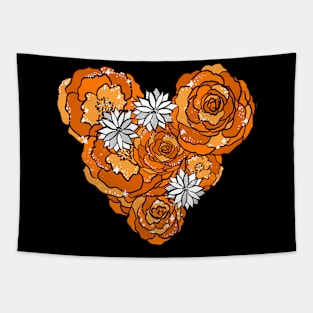 Orange Heart of Roses and Daisies Tapestry