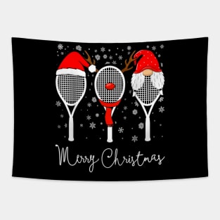 Tennis Racket Wearing Xmas Hat Christmas Tennis Racket Lover Tapestry