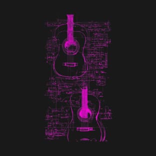 Neon Pink Acoustic Guitar Da Vinci blueprint T-Shirt