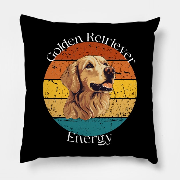 Vintage Golden Energy-Golden Retriever Pillow by jlee