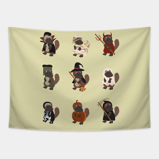 Platypus classic horror costumes Tapestry by LittleAna