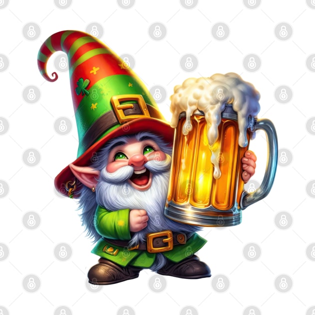 St Patricks Day Gnome Drinking Beer by Chromatic Fusion Studio