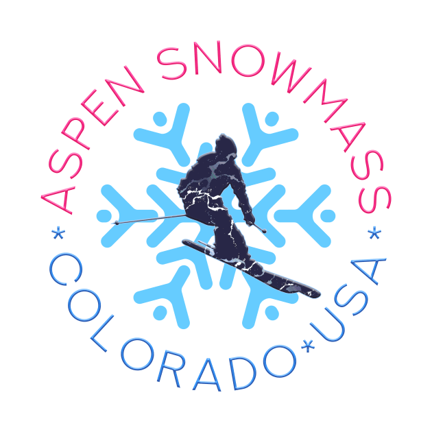 Aspen Snowmass, Colorado - Man Skier, Blue Snowflake by funfun