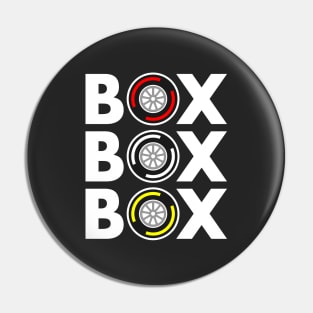 Box Box Box F1 Tyre Compound White Text Design Pin