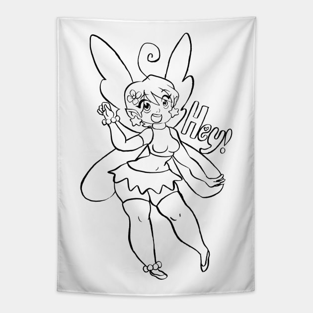 Hey! Fairy - Black Line Tapestry by saradaboru