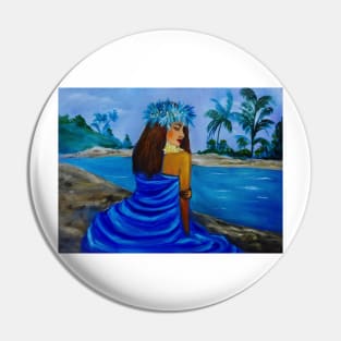 HULA GIRL ON THE BEACH IN BLUE Pin