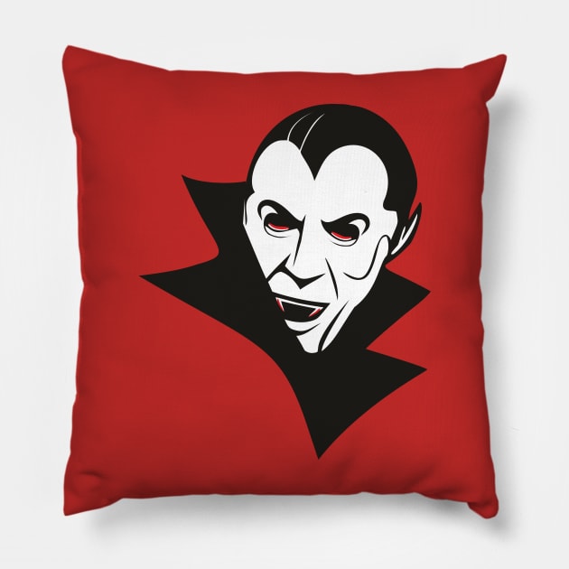 Dracula, menacing black and white illustration with red details Pillow by F-for-Fab