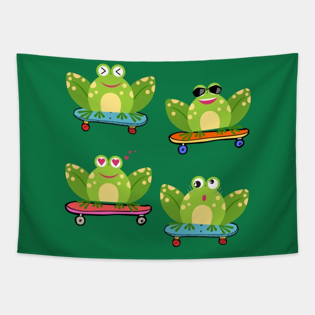 Frog on Skateboard Tapestry by Unique Treats Designs