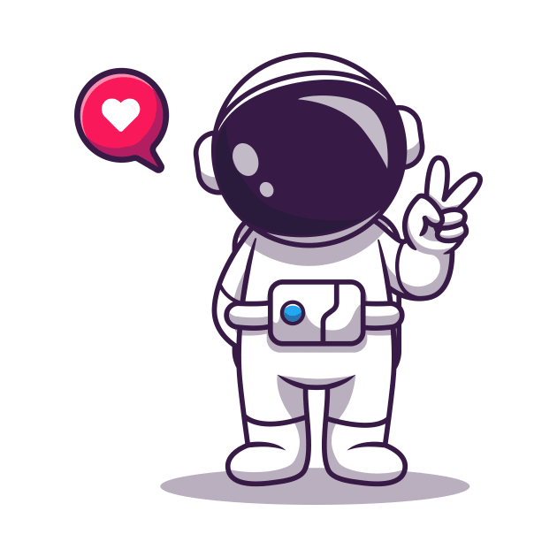 Cute Astronaut With Hand Peace Cartoon by Catalyst Labs