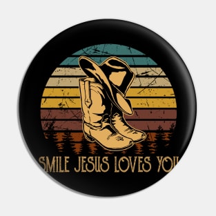 Smile Jesus Loves You Cowboy Boots Pin