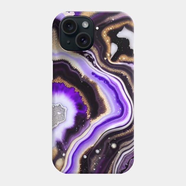 Geode Like Marble Design - Purple, White, Black and Gold Phone Case by ArtistsQuest