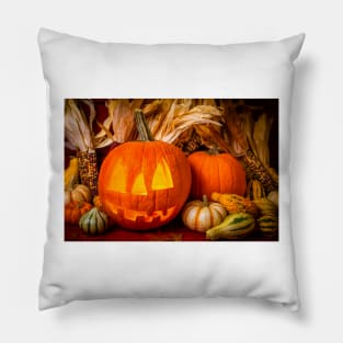 Smiling Pumpkin Autumn Still Life Pillow