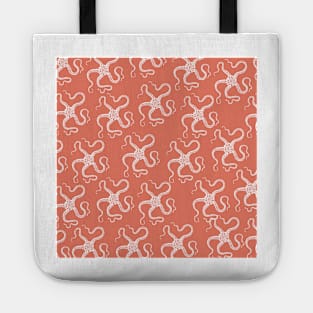 spiny brittle starfish aloha print hawaii pattern salmon pink/orange and white Tote