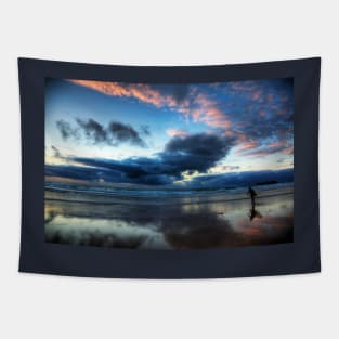 Sunset Surfer On Hayle Beach Cornwall Tapestry