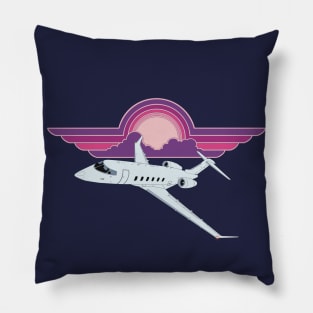 Bombardier Challenger 350 Jet Sunrise Pilot Wings Retro Aviation Design Pillow